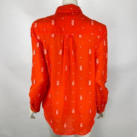 Anthropologie Maeve Classic Embroidered Blouse Women 10 NWOT Pineapple Shirt Top - Picture 2 of 16